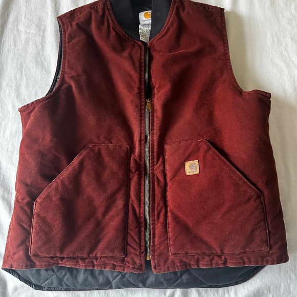 Vintage Carhartt V02 CLY Red Clay Quilted Lined Full Zip Canvas Work Vest – Men’ - Picture 5 of 5